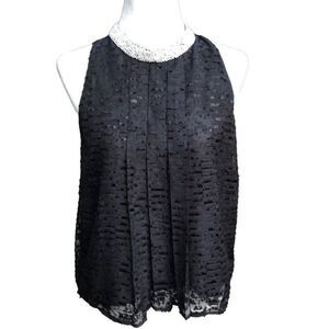 Sachin Babi x Anthropologie Black Lace Pearl Bead Mock Neck Hi-Low Swing Top  8